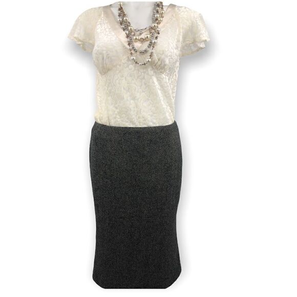 Lauren Ralph Lauren wool black beige flat front skirt - Picture 1 of 5